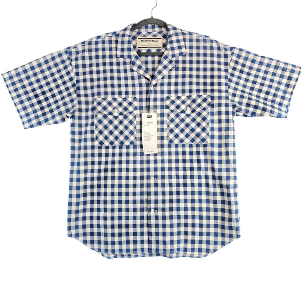 ONITSUKA‎ TIGER Andrea Pompilio Collab Button-Up Mens Large Blue Gingham Shirt